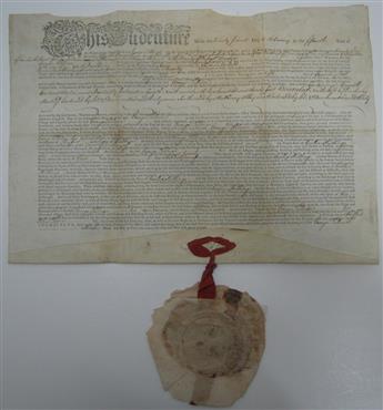 PENN, JOHN. Partly-printed vellum Document Signed, as Governor of Pennsylvania, granting George Palmer a lot in Sunbury.